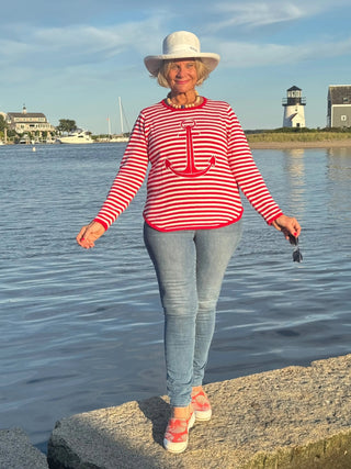 RED AND WHITE STRIPE ANCHOR SWEATER LULU-B