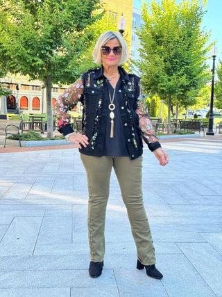 Ethyl The Long  Olive Lean Flair Jean - Elevated ETHYL JEANS