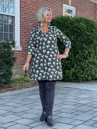 GREEN DREAMING RUFFLE NECK DRESS LULU-B