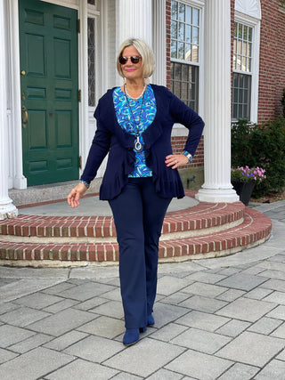 FANTASIA  BLUE V NECK TOP LULU-B