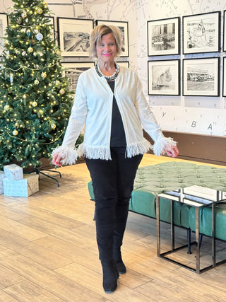 LULU-B WHITE CASHMERE FRINGE CARDIGAN LULU-B