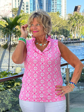 LULU B TROPIC PETALS SLEEVELESS RUFFLE TOP LULU-B