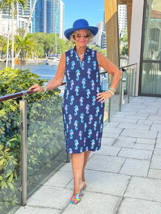 LULU B MIDNIGHT REEF MIDI SLEEVELESS 1/4 ZIP MAXI DRESS LULU-B