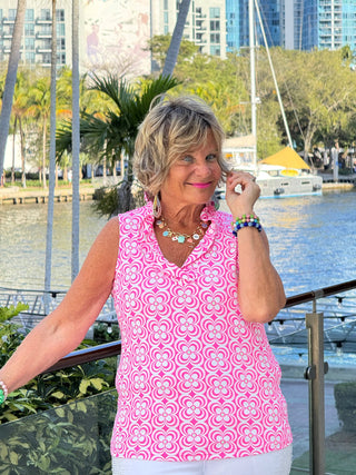 LULU B TROPIC PETALS SLEEVELESS RUFFLE TOP LULU-B