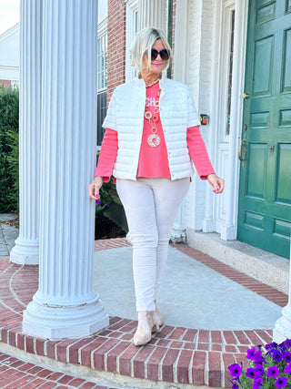 IVORY SHORT CAP SLEEVE PUFFER JACKET LULU-B