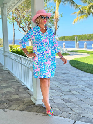 SPLASH OF PINK RUFFLE NECK DRESS LULU-B