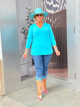 LULU-B AQUA V NECK TOP LULU-B