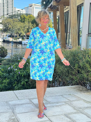 LULU B STARFISH SPLASH ELBOW SLEEVE DRESS LULU-B