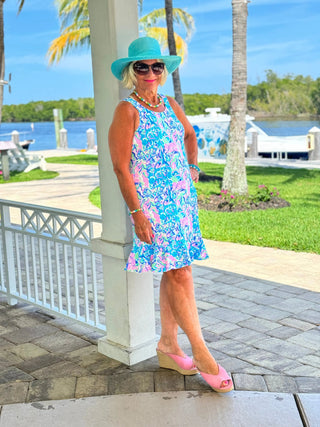 SPLASH OF PINK  HALTER RUFFLE DRESS LULU-B