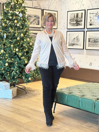 LULU-B BLUSH CASHMERE FRINGE CARDIGAN LULU-B