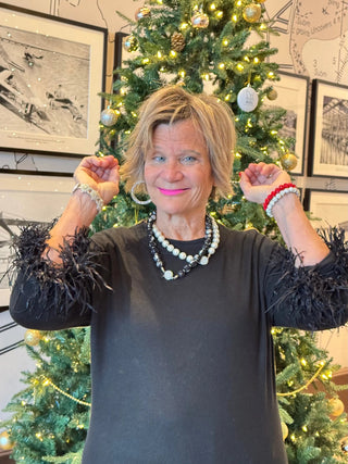 LULU-B BLACK SCOOP NECK FRINGE FANCY SWEATER LULU-B