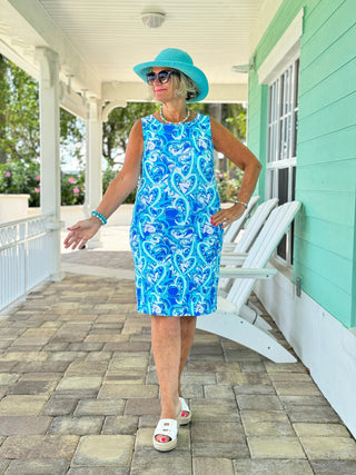 BLUE DREAMING HEARTS SHIFT DRESS LULU-B