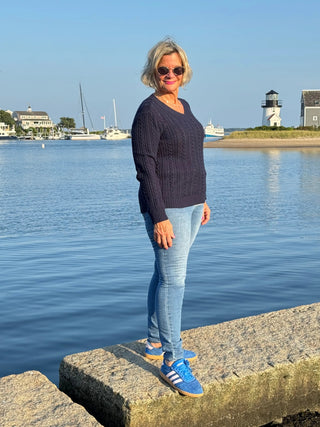 LULU-B NAVY CABLE CREW NECK SWEATER LULU-B
