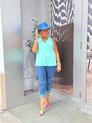 TAILORED AQUA BLUE V-NECK LULU-B