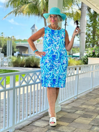 BLUE DREAMING HEARTS SHIFT DRESS LULU-B
