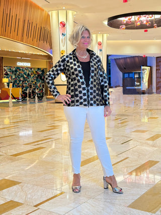 LULU-B  BLACK AND SILVER FULL ZIPPER TOP LULU-B