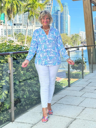 LULU B CORAL BREEZE ZIPPER TOP LULU-B