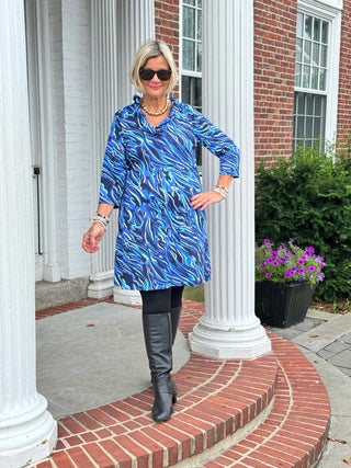 LULU-B SIZZLE BLUE RUFFLE SLEEVE DRESS LULU-B