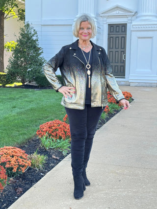 Women's Metallic Ombre Faux Suede Moto Jacket Cathys Place