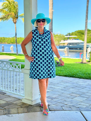 BLUE MEDALLION RUFFLE DRESS LULU-B