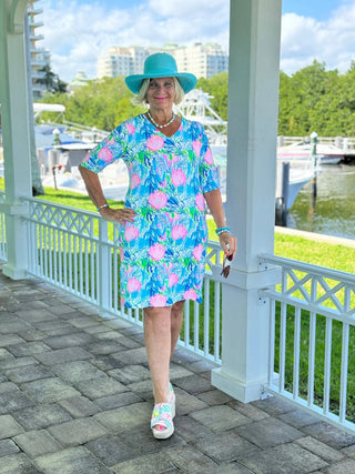 SEASHELL BEACH ELBOW SLEEVE DRESS - Cathys Place