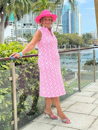 LULU B TROPIC PETALS MIDI SLEEVELESS 1/4 ZIP MAXI DRESS LULU-B