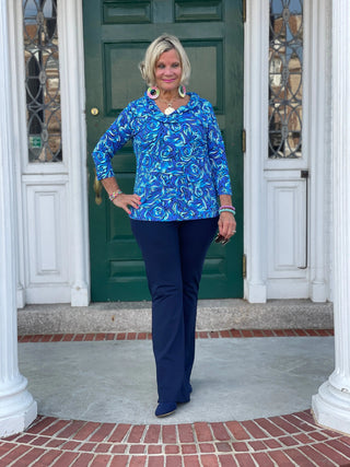 FANTASTIA BLUE RUFFLE SLEEVE TOP LULU-B