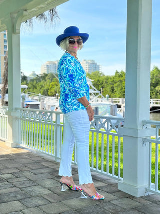 BLUE DREAMING V NECK TOP LULU-B