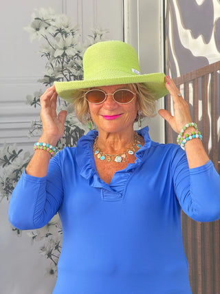 BLUE 3/25 SLEEVE RUFFLE TOP LULU-B