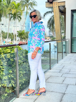 SPLASH OF PINK  RUFFLE SLEEVE TOP LULU-B