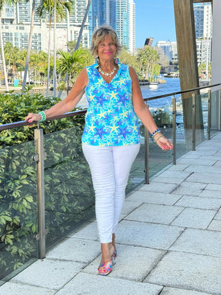 LULU B STARFISH SPLASH SLEEVELESS RUFFLE TOP LULU-B