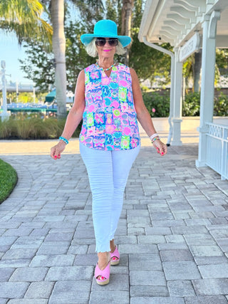 SANDY BEACH COLOR SLEEVELESS V NECK LULU-B