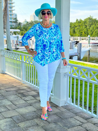 BLUE DREAMING HEARTS ASYMMETRICAL TOP LULU-B