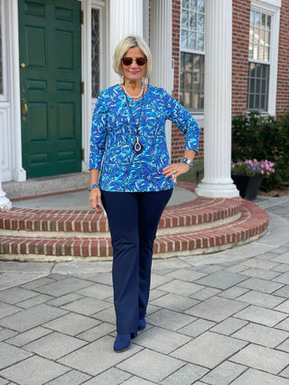 FANTASIA  BLUE V NECK TOP LULU-B