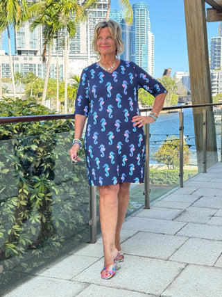 LULU B MIDNIGHT REEF ELBOW SLEEVE DRESS LULU-B