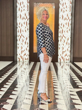 LULU-B BLACK AND SILVER ASYMMETRIC TOP LULU-B