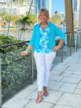 LULU B STARFISH SPLASH SLEEVELESS RUFFLE TOP LULU-B