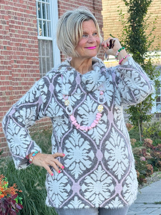 Women's Medallion Jacquard Sweater Knit Top Cathys Place