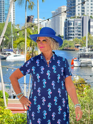 LULU B MIDNIGHT REEF HALF ZIPPER SHORT SLEEVE DRESS LULU-B