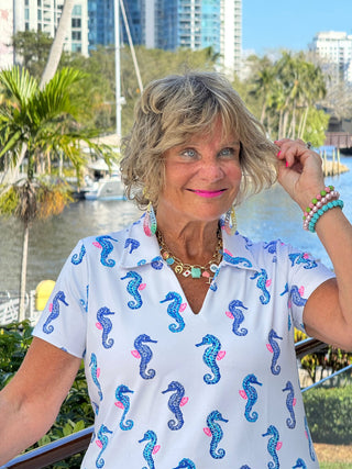 LULU B SHORELINE CHARM SHORT SLEEVE V-NECK COLLAR TOP LULU-B