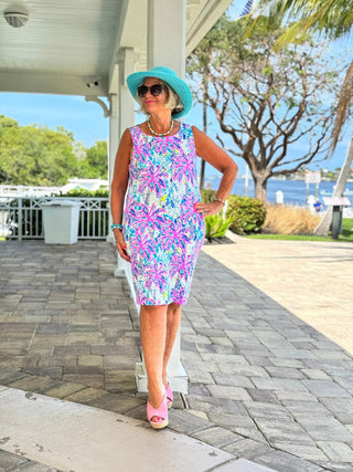 PINK PALM TREE SHIFT DRESS - Cathys Place