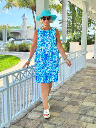 BLUE DREAMING HEARTS SHIFT DRESS LULU-B