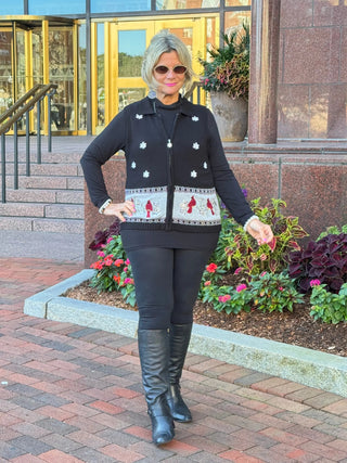 BLACK CABLE FULL ZIPPER CARDNAL SWEATER Cathys Place