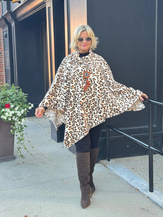 ANIMAL PRINT TURTLE NECK PONCHO Cathys Place