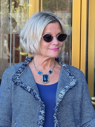 LULU-B CITY LIMIT NAVY FRINGE JACKET LULU-B