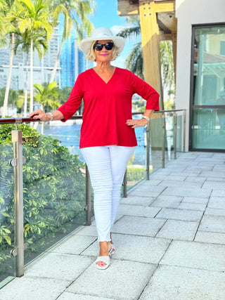 LULU-B RED TAILORED V SLEEVE TOP LULU-B