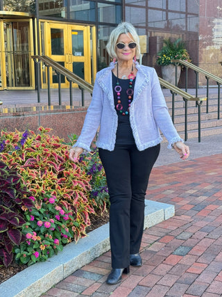 LULU-B CITY LIMIT BRIGHT PERI FRINGE JACKET LULU-B