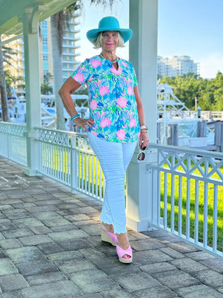 SEASHELL PINK AND BLUE SHORT SLEEVE - Cathys Place