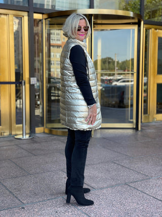 GOLD METALLIC HOLIDAY PUFFER VEST LULU-B