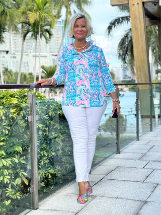 SPLASH OF PINK  RUFFLE SLEEVE TOP LULU-B